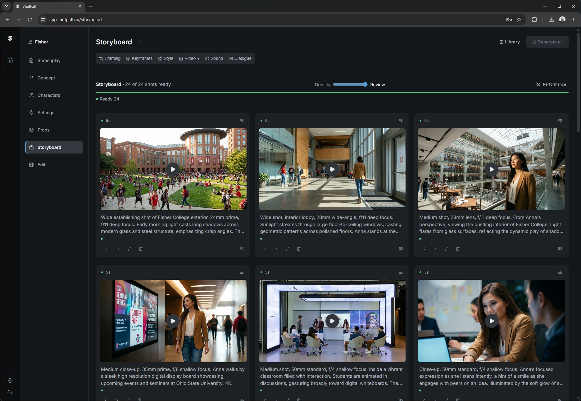 ShotPath video generation from storyboard frames